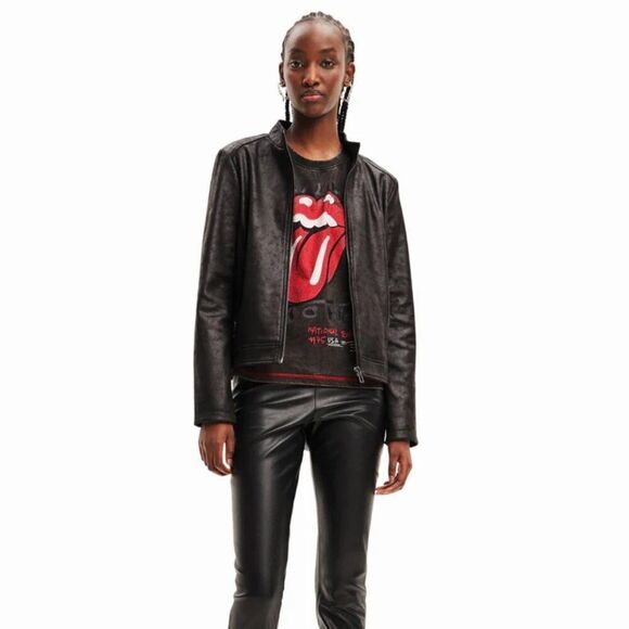 Desigual Women's Toronto Very Soft Slim Biker Jacket 23WWED02 In Black SZ XS NWT - Picture 3 of 8
